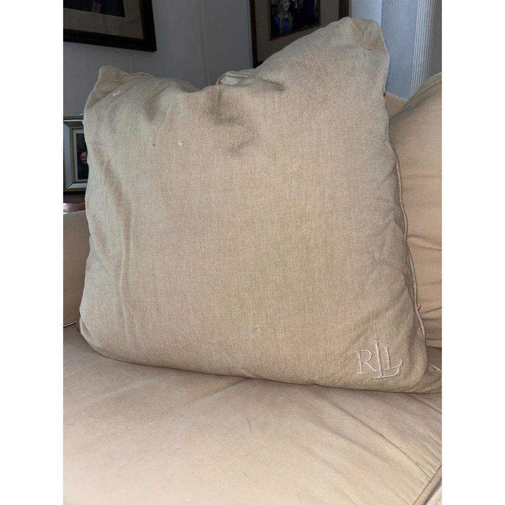 beige Ralph Lauren throw pillow embroidered "RL" monogram Down Filled Insert